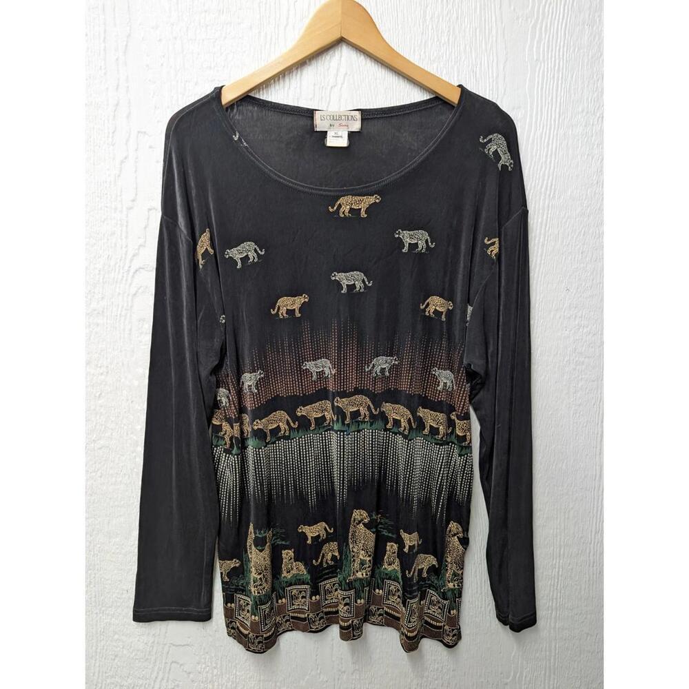 Vintage LS Collections Sunu Cheetah Slinky Tunic Top Travel Safari Funky Size XL
